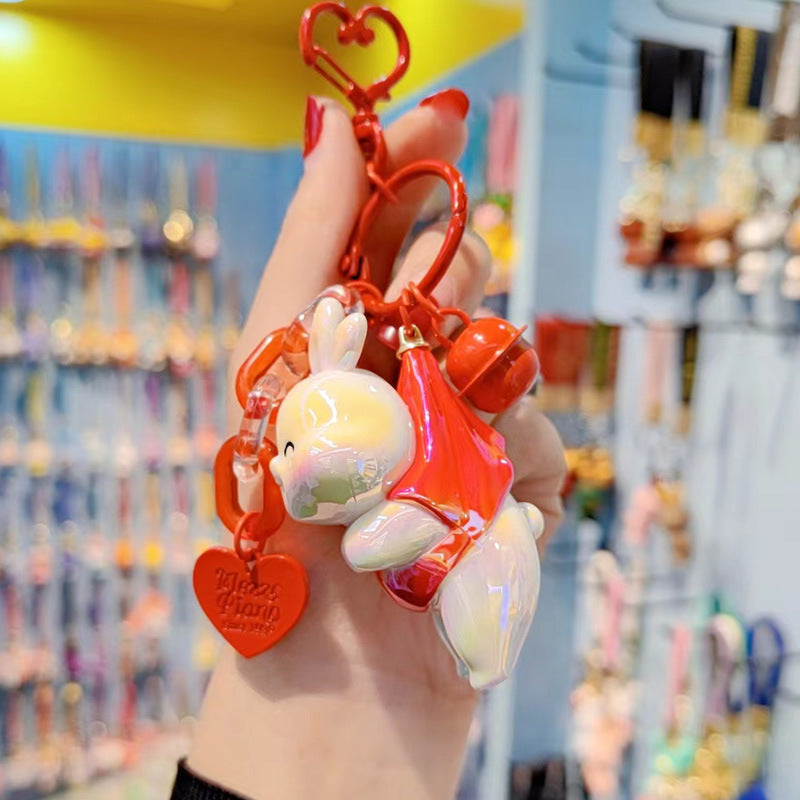 Wholesale Acrylic Electroplating Colorful Rabbit Keychain